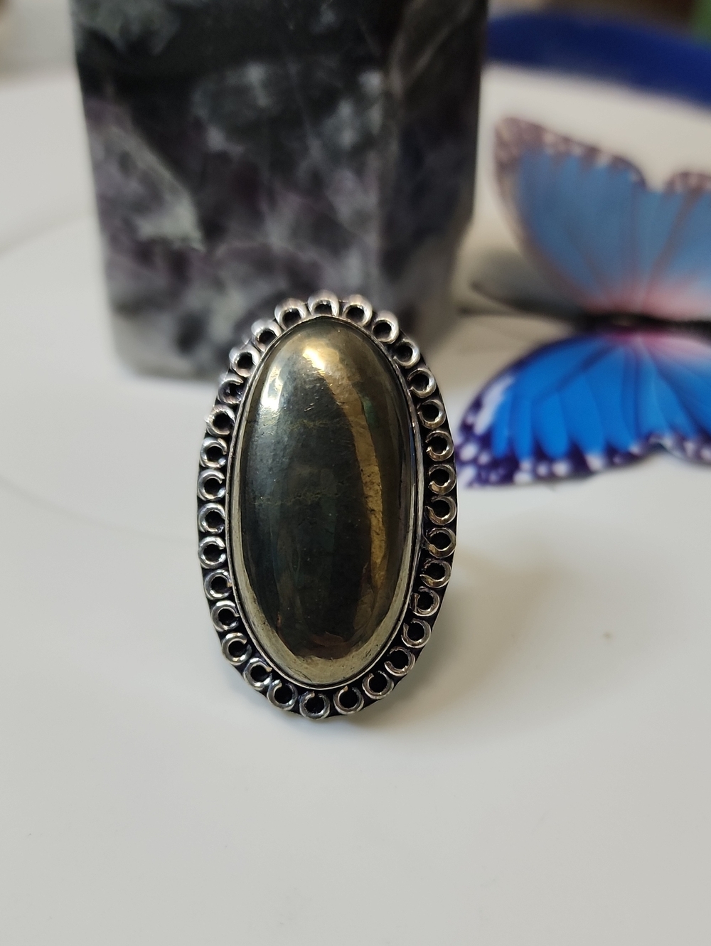 Oval Pyrite Stone Statement Ring for Women